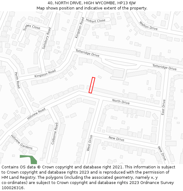 40, NORTH DRIVE, HIGH WYCOMBE, HP13 6JW: Location map and indicative extent of plot