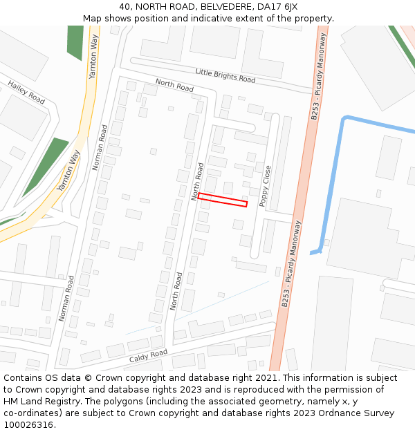 40, NORTH ROAD, BELVEDERE, DA17 6JX: Location map and indicative extent of plot