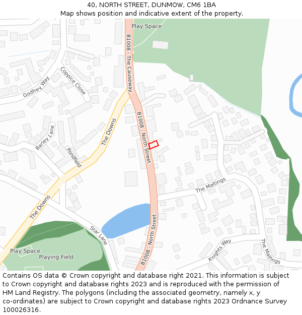40, NORTH STREET, DUNMOW, CM6 1BA: Location map and indicative extent of plot