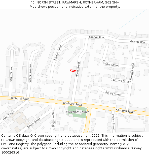 40, NORTH STREET, RAWMARSH, ROTHERHAM, S62 5NH: Location map and indicative extent of plot