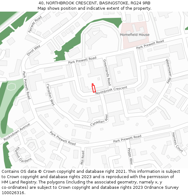 40, NORTHBROOK CRESCENT, BASINGSTOKE, RG24 9RB: Location map and indicative extent of plot