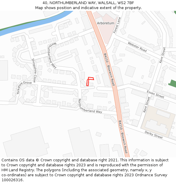 40, NORTHUMBERLAND WAY, WALSALL, WS2 7BF: Location map and indicative extent of plot