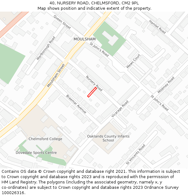 40, NURSERY ROAD, CHELMSFORD, CM2 9PL: Location map and indicative extent of plot