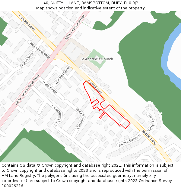 40, NUTTALL LANE, RAMSBOTTOM, BURY, BL0 9JP: Location map and indicative extent of plot