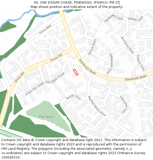 40, OAK EGGAR CHASE, PINEWOOD, IPSWICH, IP8 3TJ: Location map and indicative extent of plot