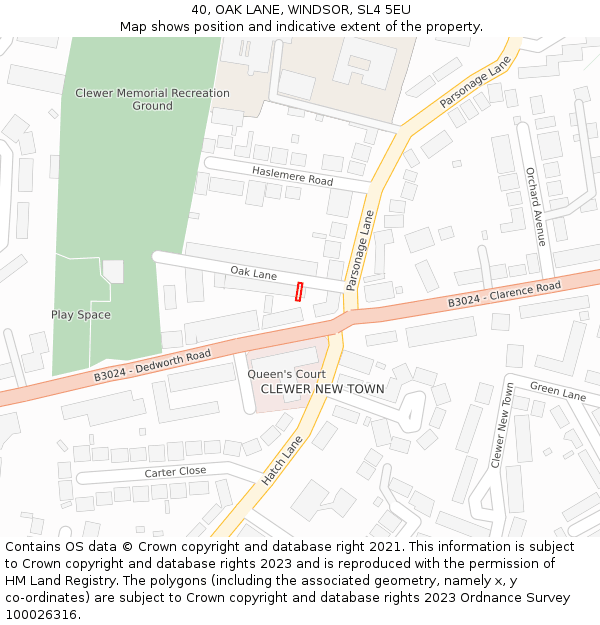 40, OAK LANE, WINDSOR, SL4 5EU: Location map and indicative extent of plot