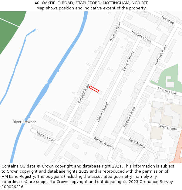 40, OAKFIELD ROAD, STAPLEFORD, NOTTINGHAM, NG9 8FF: Location map and indicative extent of plot