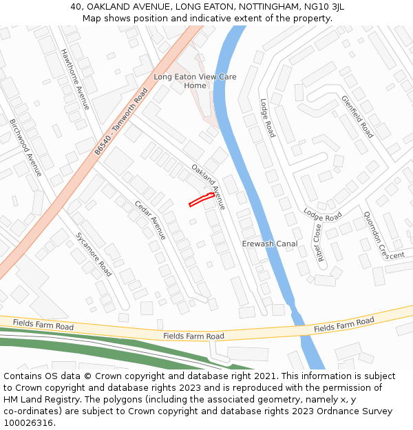40, OAKLAND AVENUE, LONG EATON, NOTTINGHAM, NG10 3JL: Location map and indicative extent of plot
