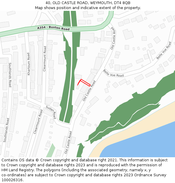 40, OLD CASTLE ROAD, WEYMOUTH, DT4 8QB: Location map and indicative extent of plot