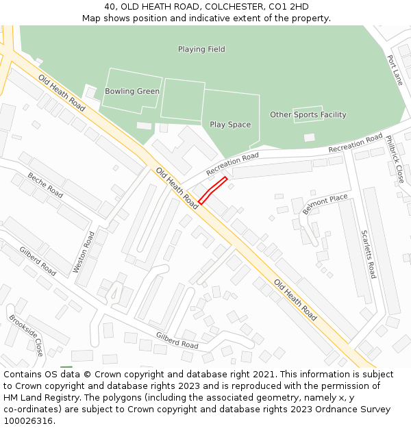 40, OLD HEATH ROAD, COLCHESTER, CO1 2HD: Location map and indicative extent of plot