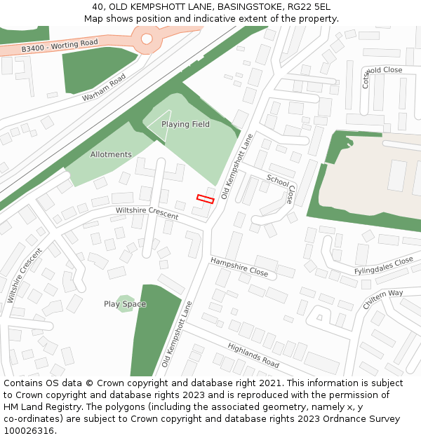 40, OLD KEMPSHOTT LANE, BASINGSTOKE, RG22 5EL: Location map and indicative extent of plot
