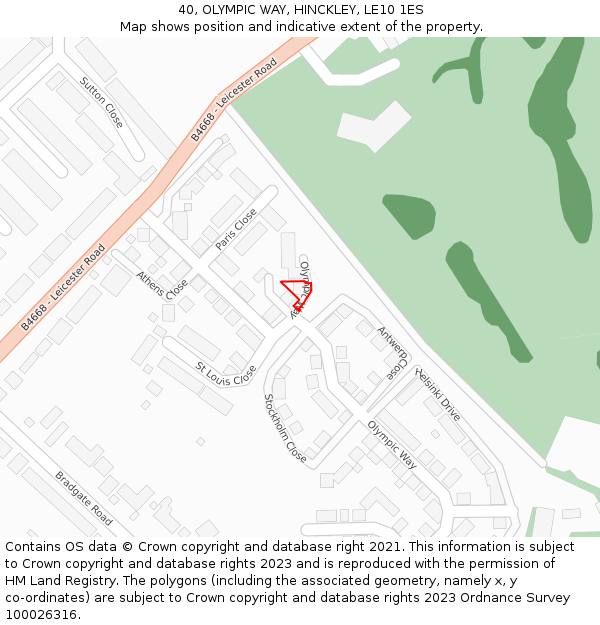 40, OLYMPIC WAY, HINCKLEY, LE10 1ES: Location map and indicative extent of plot