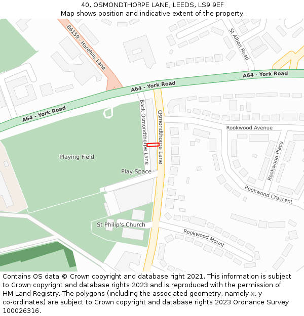 40, OSMONDTHORPE LANE, LEEDS, LS9 9EF: Location map and indicative extent of plot