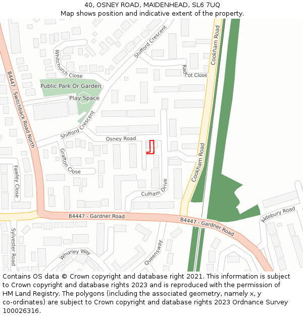 40, OSNEY ROAD, MAIDENHEAD, SL6 7UQ: Location map and indicative extent of plot