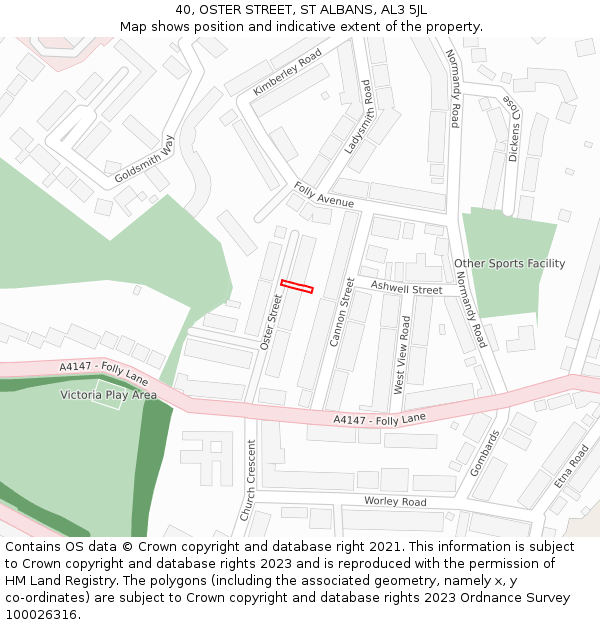 40, OSTER STREET, ST ALBANS, AL3 5JL: Location map and indicative extent of plot