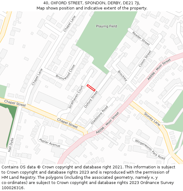 40, OXFORD STREET, SPONDON, DERBY, DE21 7JL: Location map and indicative extent of plot