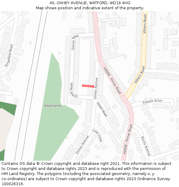 40, OXHEY AVENUE, WATFORD, WD19 4HG: Location map and indicative extent of plot