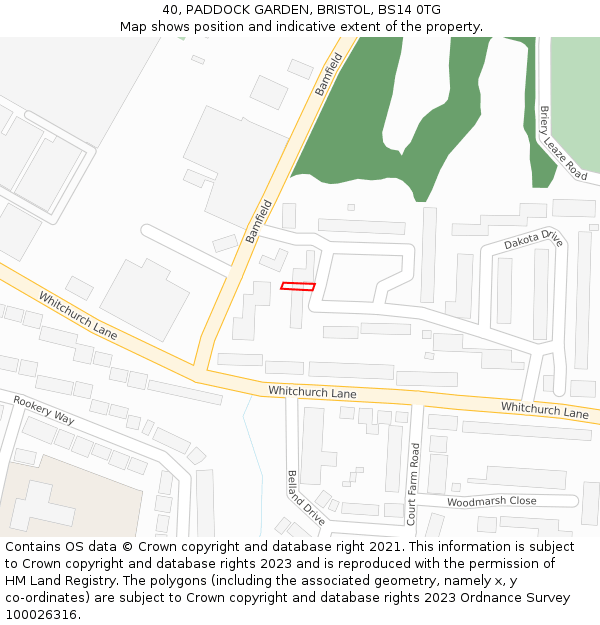 40, PADDOCK GARDEN, BRISTOL, BS14 0TG: Location map and indicative extent of plot