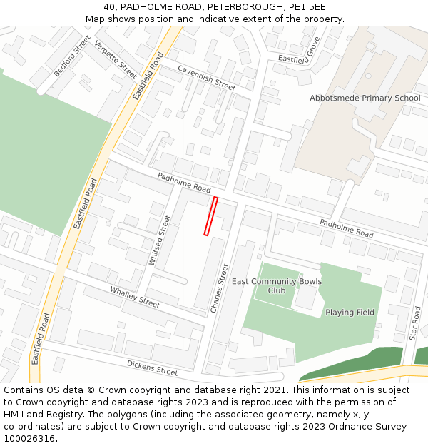 40, PADHOLME ROAD, PETERBOROUGH, PE1 5EE: Location map and indicative extent of plot