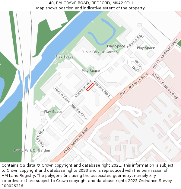 40, PALGRAVE ROAD, BEDFORD, MK42 9DH: Location map and indicative extent of plot