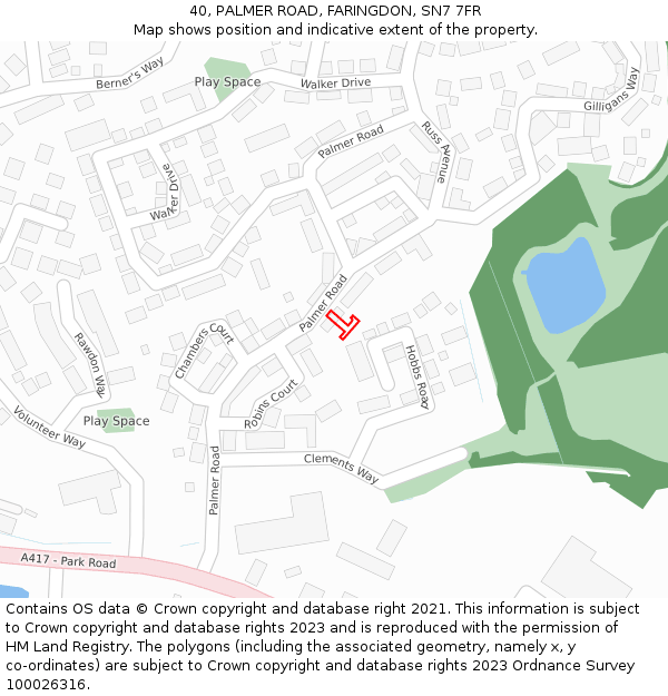 40, PALMER ROAD, FARINGDON, SN7 7FR: Location map and indicative extent of plot