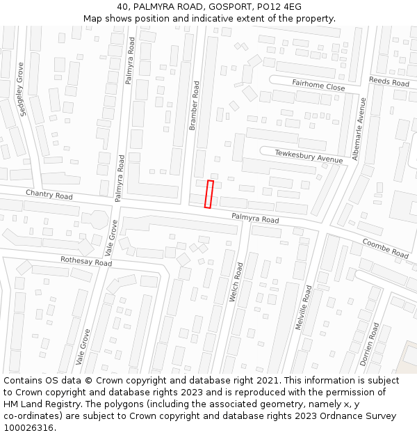 40, PALMYRA ROAD, GOSPORT, PO12 4EG: Location map and indicative extent of plot