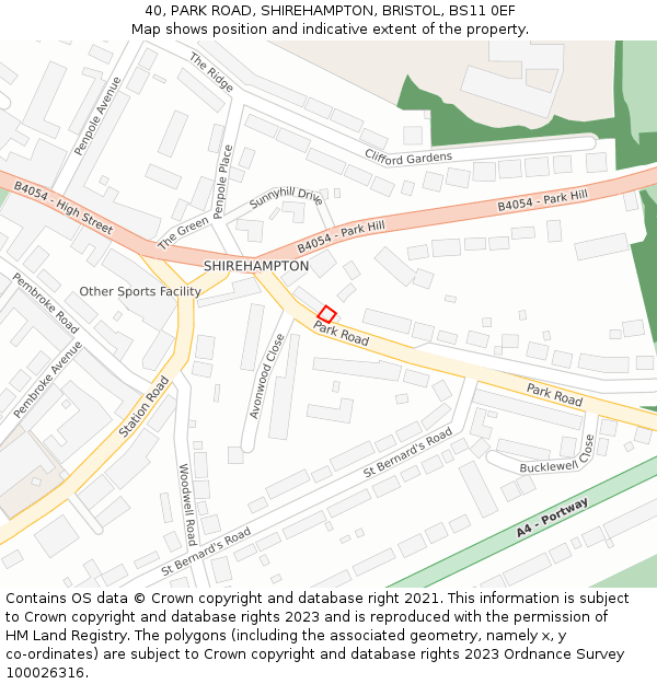 40, PARK ROAD, SHIREHAMPTON, BRISTOL, BS11 0EF: Location map and indicative extent of plot