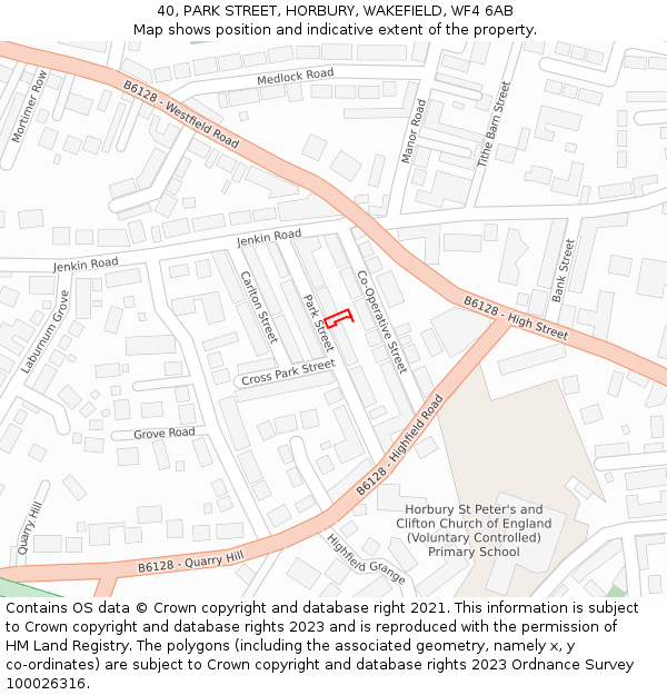 40, PARK STREET, HORBURY, WAKEFIELD, WF4 6AB: Location map and indicative extent of plot