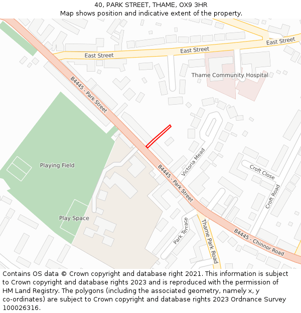 40, PARK STREET, THAME, OX9 3HR: Location map and indicative extent of plot