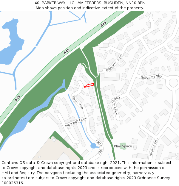 40, PARKER WAY, HIGHAM FERRERS, RUSHDEN, NN10 8PN: Location map and indicative extent of plot