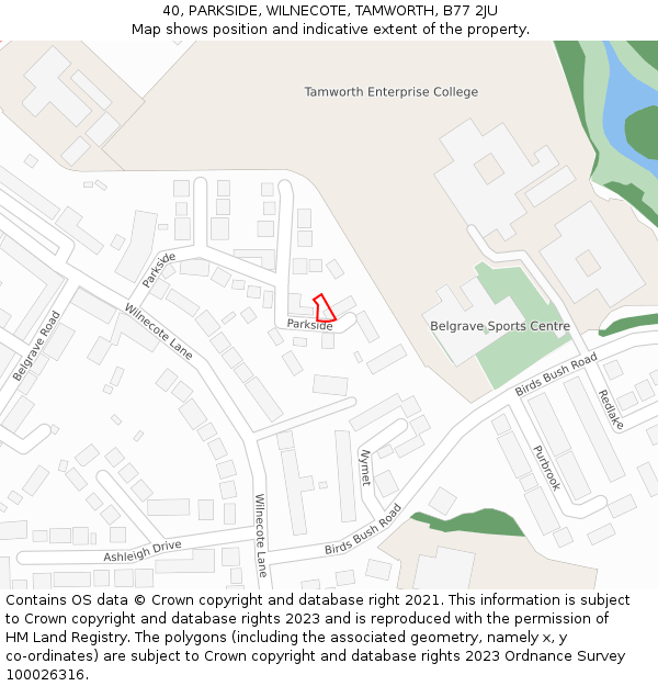 40, PARKSIDE, WILNECOTE, TAMWORTH, B77 2JU: Location map and indicative extent of plot