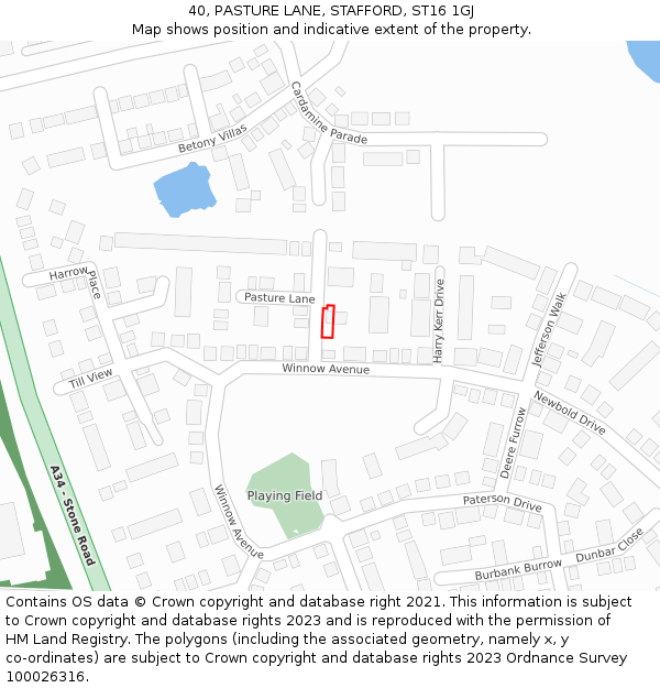 40, PASTURE LANE, STAFFORD, ST16 1GJ: Location map and indicative extent of plot