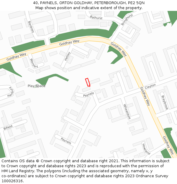 40, PAYNELS, ORTON GOLDHAY, PETERBOROUGH, PE2 5QN: Location map and indicative extent of plot