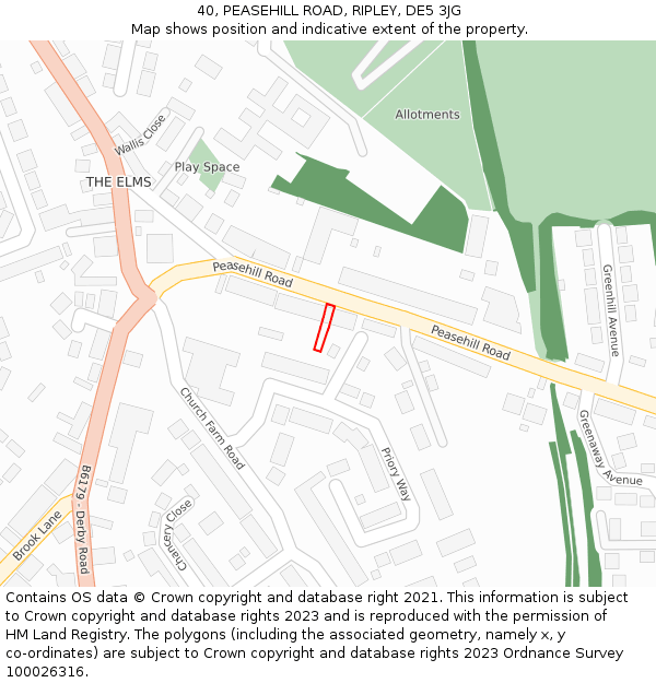 40, PEASEHILL ROAD, RIPLEY, DE5 3JG: Location map and indicative extent of plot