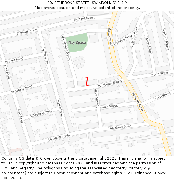 40, PEMBROKE STREET, SWINDON, SN1 3LY: Location map and indicative extent of plot