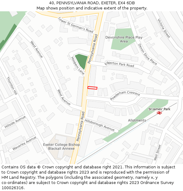 40, PENNSYLVANIA ROAD, EXETER, EX4 6DB: Location map and indicative extent of plot