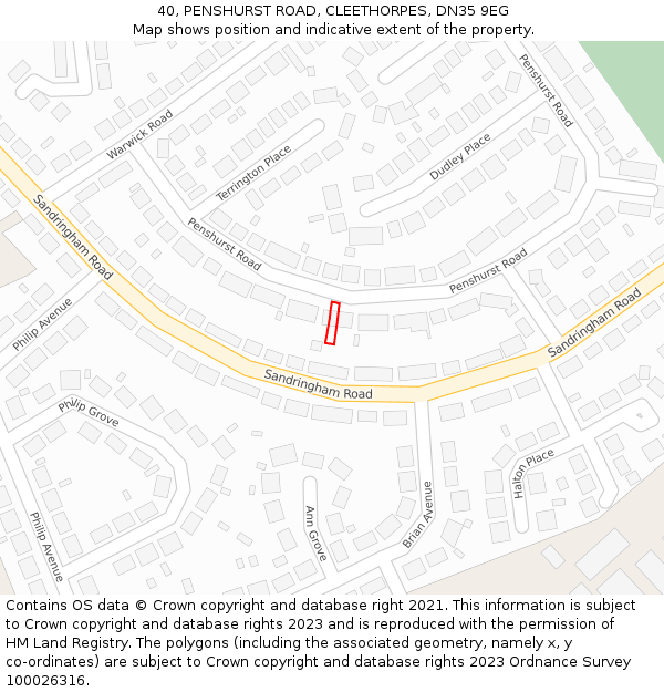 40, PENSHURST ROAD, CLEETHORPES, DN35 9EG: Location map and indicative extent of plot