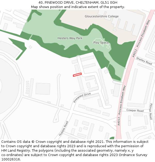 40, PINEWOOD DRIVE, CHELTENHAM, GL51 0GH: Location map and indicative extent of plot