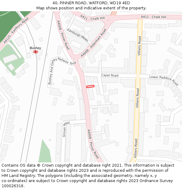 40, PINNER ROAD, WATFORD, WD19 4ED: Location map and indicative extent of plot