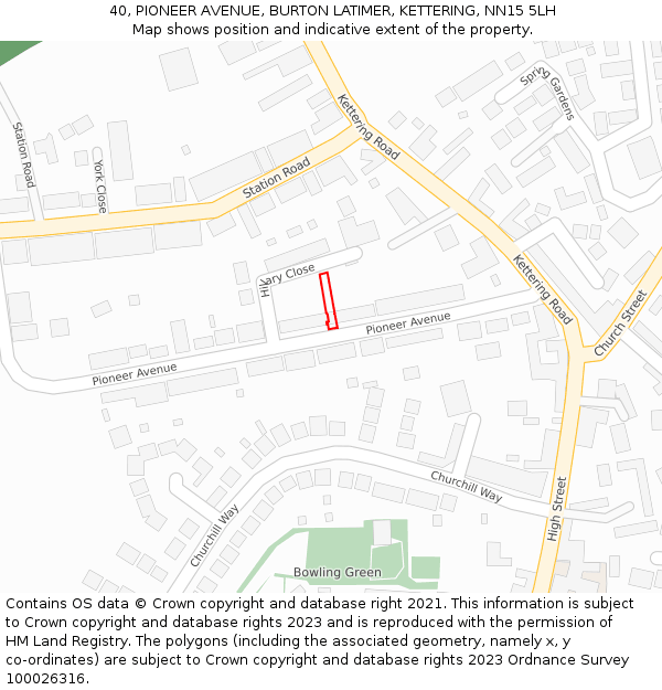 40, PIONEER AVENUE, BURTON LATIMER, KETTERING, NN15 5LH: Location map and indicative extent of plot