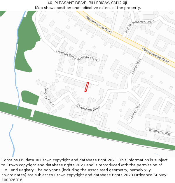 40, PLEASANT DRIVE, BILLERICAY, CM12 0JL: Location map and indicative extent of plot