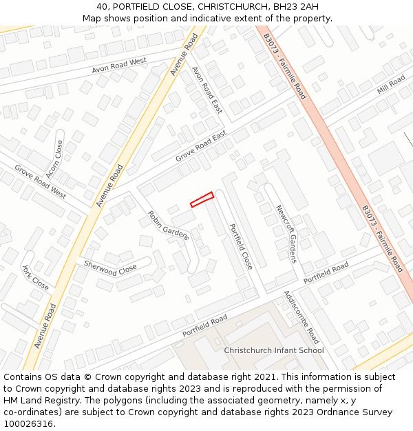 40, PORTFIELD CLOSE, CHRISTCHURCH, BH23 2AH: Location map and indicative extent of plot