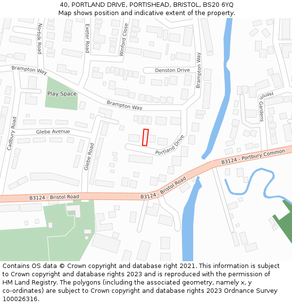40, PORTLAND DRIVE, PORTISHEAD, BRISTOL, BS20 6YQ: Location map and indicative extent of plot