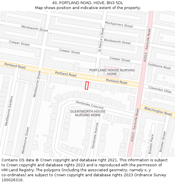 40, PORTLAND ROAD, HOVE, BN3 5DL: Location map and indicative extent of plot
