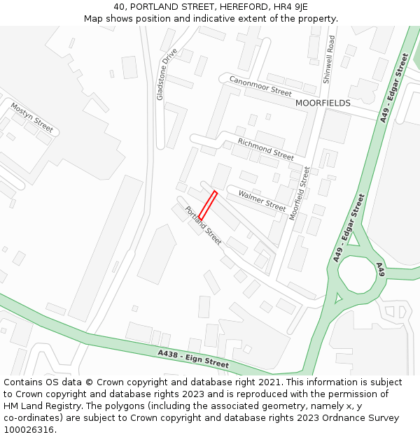 40, PORTLAND STREET, HEREFORD, HR4 9JE: Location map and indicative extent of plot