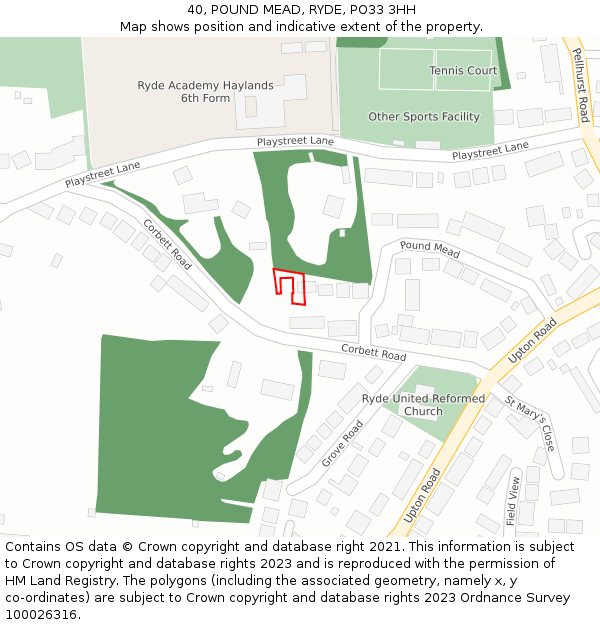 40, POUND MEAD, RYDE, PO33 3HH: Location map and indicative extent of plot