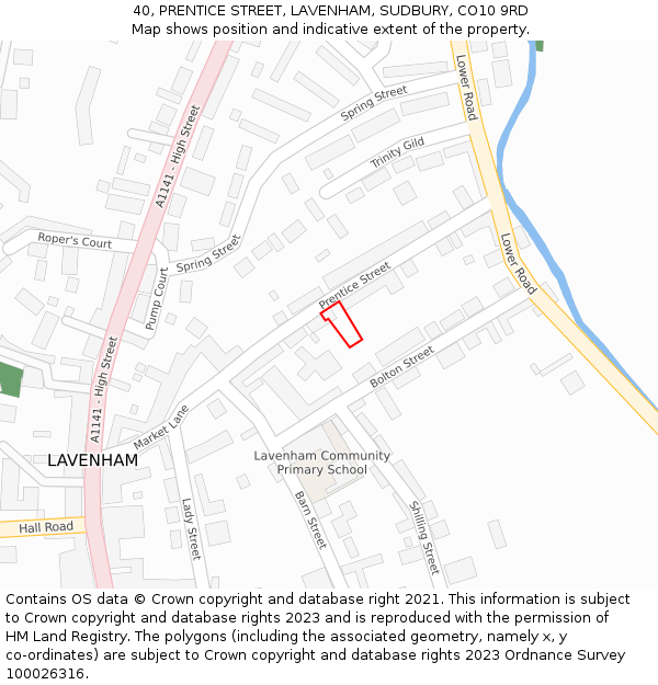 40, PRENTICE STREET, LAVENHAM, SUDBURY, CO10 9RD: Location map and indicative extent of plot