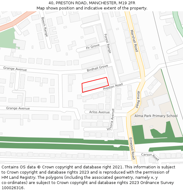 40, PRESTON ROAD, MANCHESTER, M19 2FR: Location map and indicative extent of plot