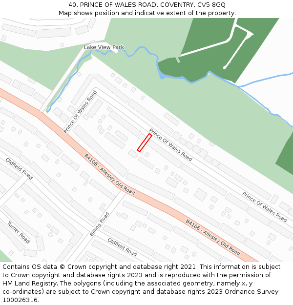 40, PRINCE OF WALES ROAD, COVENTRY, CV5 8GQ: Location map and indicative extent of plot