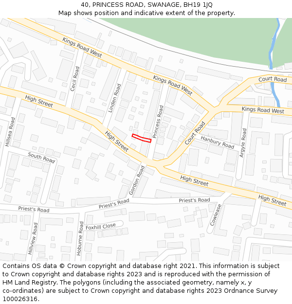 40, PRINCESS ROAD, SWANAGE, BH19 1JQ: Location map and indicative extent of plot